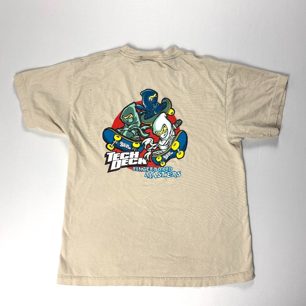 Vintage Youth Tech Deck Shirt Tan Sz XL Ninja Samurai Y2K Fingerboard Masters Sk